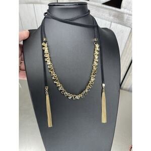 Stella & Dot Brown Gem Crystal Black Long Necklace Wrap Choker Fashion Jewelry
